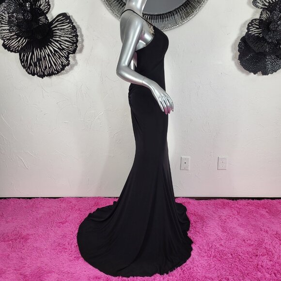 NWT~$298~FAVIANA~SZ 10~BLACK STRETCH JERSEY RUCHED PROM EVENING GOWN DRESS - Picture 6 of 16